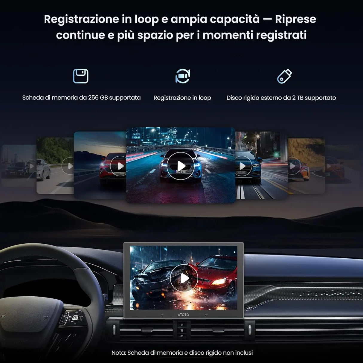 ATOTO AC-HN9RRV3 Telecamera Posteriore AHD 1080p 30fps, 134° Grandangolo, Visione Notturna Starlight, IP67, Sensore G, Parking Mode, Loop Video, Solo Serie V10