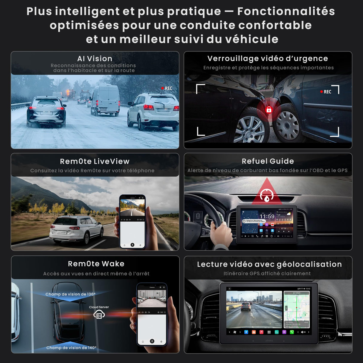 ATOTOOUT Autoradio Double Din 9 Pouces X10, écran Tactile QLED 8G+128G, CarPlay sans Fil, Android Auto, Android avec 4G/Wi-FI/BT/USB, DSP, AMP, SUB, GPS, entrée caméra Avant et de recul 1080P