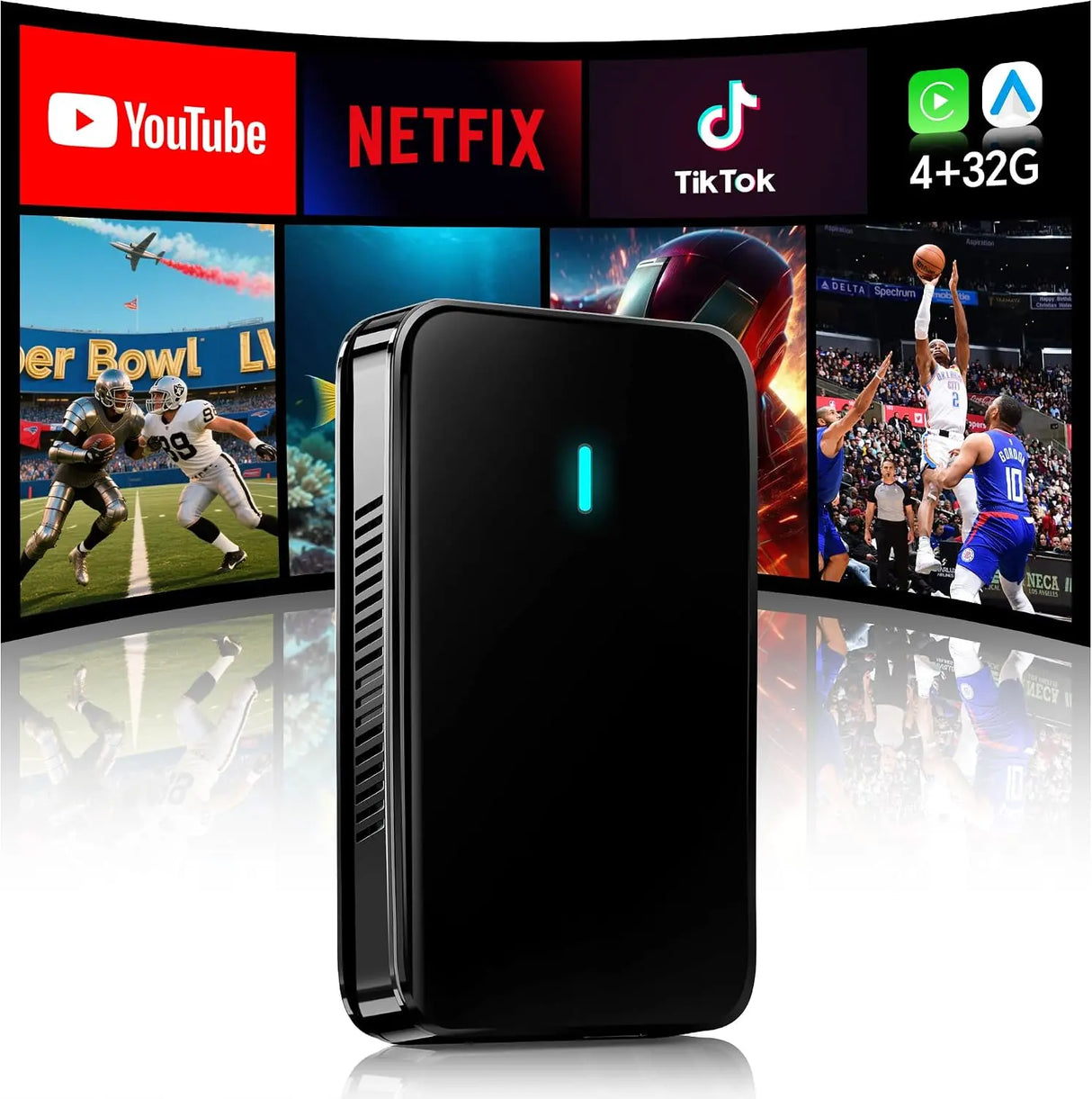 ATOTO CB4B Wireless CarPlay Adapter mit Android AI Box | Kabelloses CarPlay & Android Auto, KI-DriveChat, Netflix & YouTube, Dual-WLAN/Bluetooth, 4GB+32GB