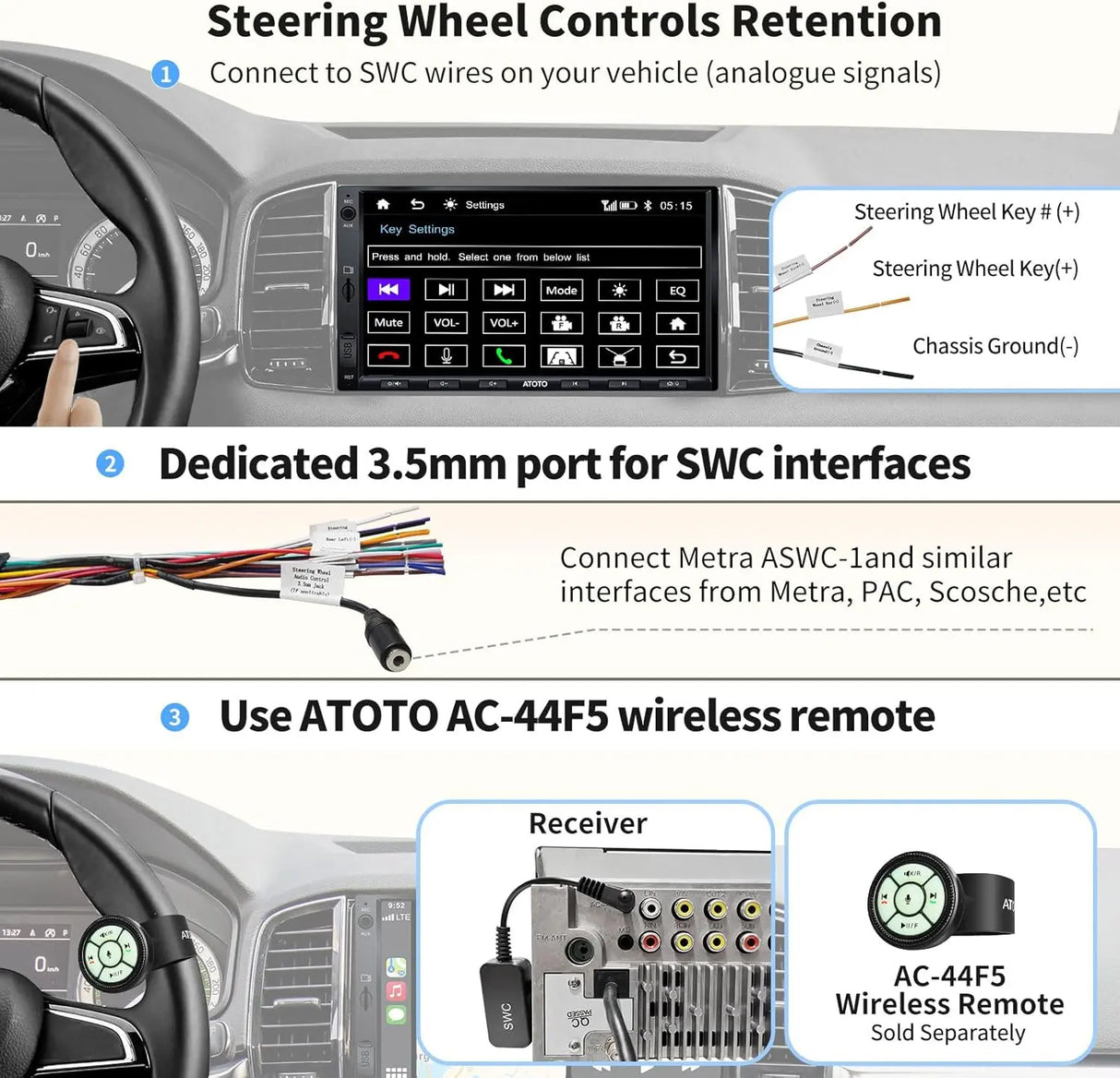 ATOTO F7WE 7inch Touchscreen Digital Media Receivers,Wireless Android Auto & CarPlay Connection,Double DIN Car Stereo, Bluetooth,HD Camera Input, Mirror Link, HD LRV, Support up to 512G SD, F7G2A7WE