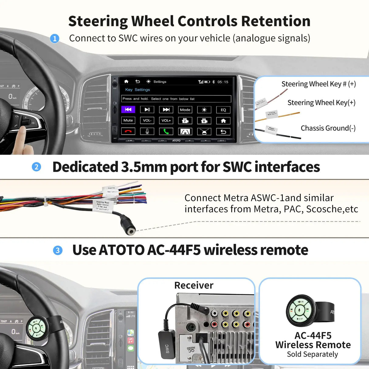 ATOTO F7WE 7inch Touchscreen Digital Media Receivers,Wireless Android Auto & CarPlay Connection,Double DIN Car Stereo, Bluetooth,HD Camera Input, Mirror Link, HD LRV, Support up to 512G SD, F7G2A7WE