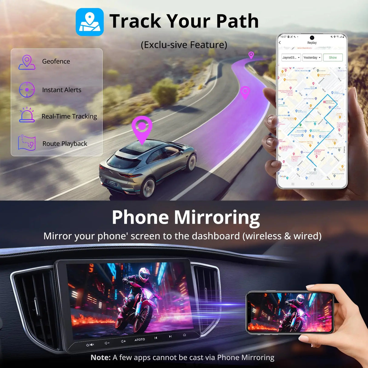 ATOTO A5LG211T 10.1" Double Din Car Stereo, Wireless CarPlay and Android Auto, Touchscreen, 2G+32G, WiFi, Bluetooth, USB Tethering, MirrorLink, 24B-EQ DSP, FM, AM, TF