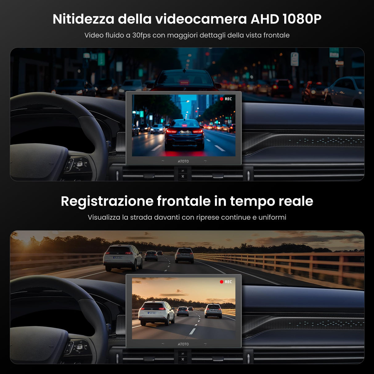 ATOTOEXCEL Dashcam Anteriore AHD 1080p con 30fps,Visione Notturna Starlight,WDR,Grandangolo 136°,G‑Sensore,Modo Parcheggio,Reg. in Loop,Riproduzione Traccia GPS,Solo Compatibile con Serie V10,AC‑HN9FR