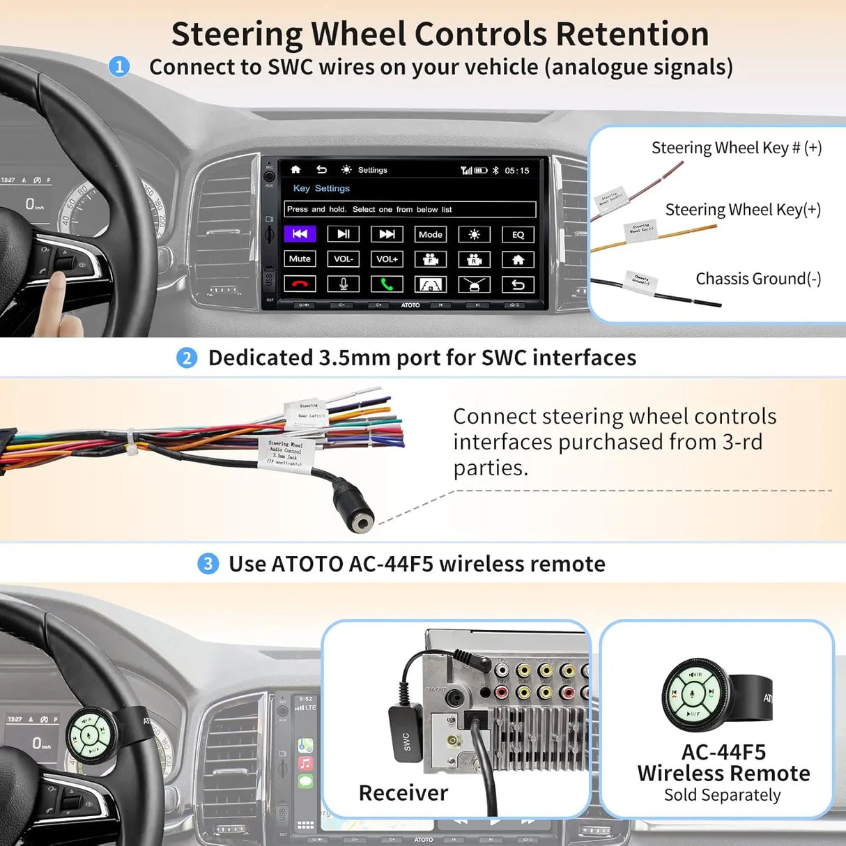 ATOTOEXCEL Autoradio 2 Din con Ricezione DAB+, Wireless Carplay & Android Auto, 7 pollici QLED Schermo per Auto con Bluetooth, Ricarica Rapida, Mirrorlink, HD LRV, AM/FM/AUX