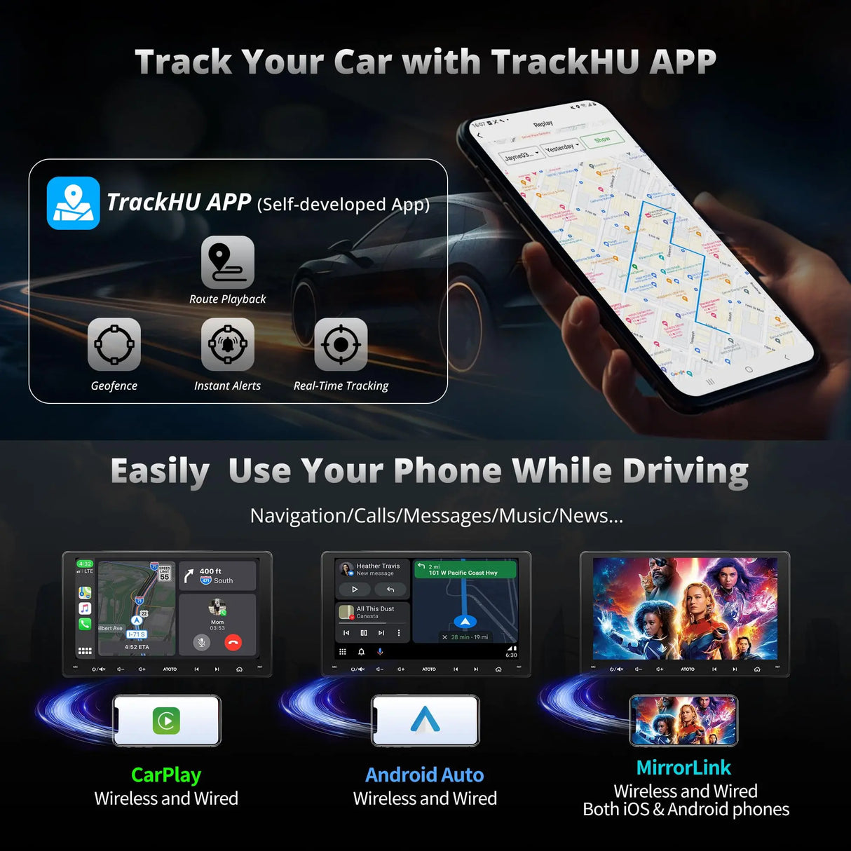 ATOTO A6G209PL 9" Double Din Car Stereo, QLED Display, 8-Core Android, 4G+64G, 4G LTE WiFi/BT/USB Tethering, Wireless CarPlay & Android Auto, MirrorLink, Dual Bluetooth, DSP, FM Radio, In-Dash Navigation