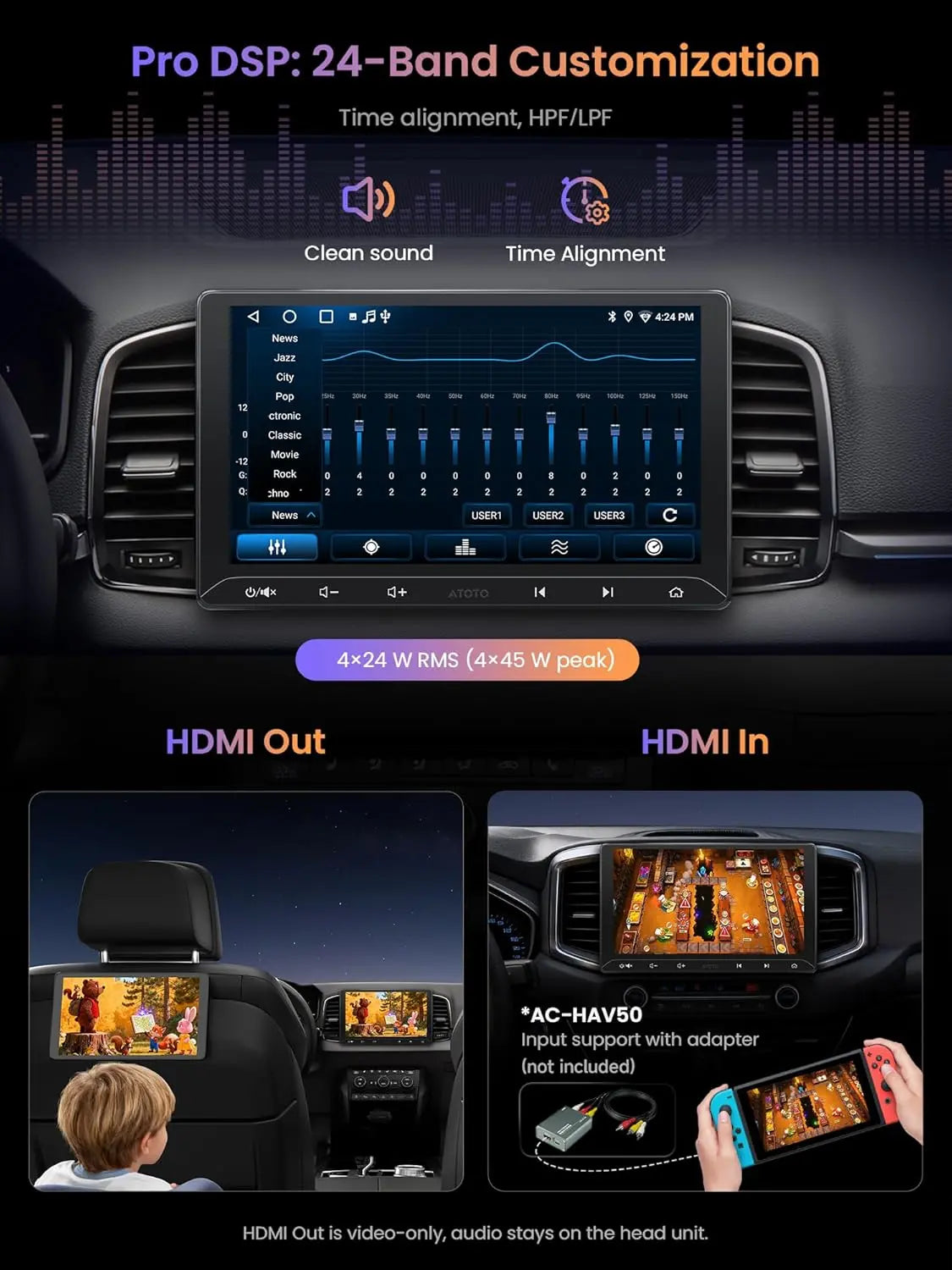 ATOTO A5LG211T 10.1" 2 Din Bluetooth Vehicle Radio with Wireless CarPlay & Android Auto, OBD2 Scanner, IPS Touchscreen, GPS Navigation, 24-Band EQ DSP, WiFi/BT/USB, 2G+32G, FM/AM