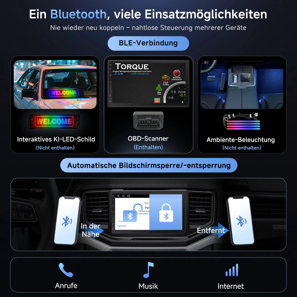 ATOTO A5LG2B7T 7" Android Doppel Din Radio mit Wireless CarPlay & Android Auto, OBD2 Bluetooth Diagnose, WiFi/BT/USB, 24-B EQ DSP, FM/AM/RDS, 2G+32G