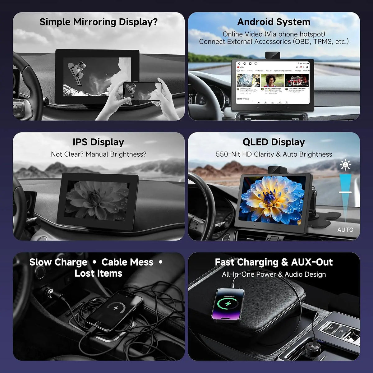 ATOTO P609L1N 9.19" Portable Car Stereo Dashboard Screen, Wireless Apple CarPlay & Android Auto, GPS Navigation, Mirror Link, Bluetooth Car Audio Receiver