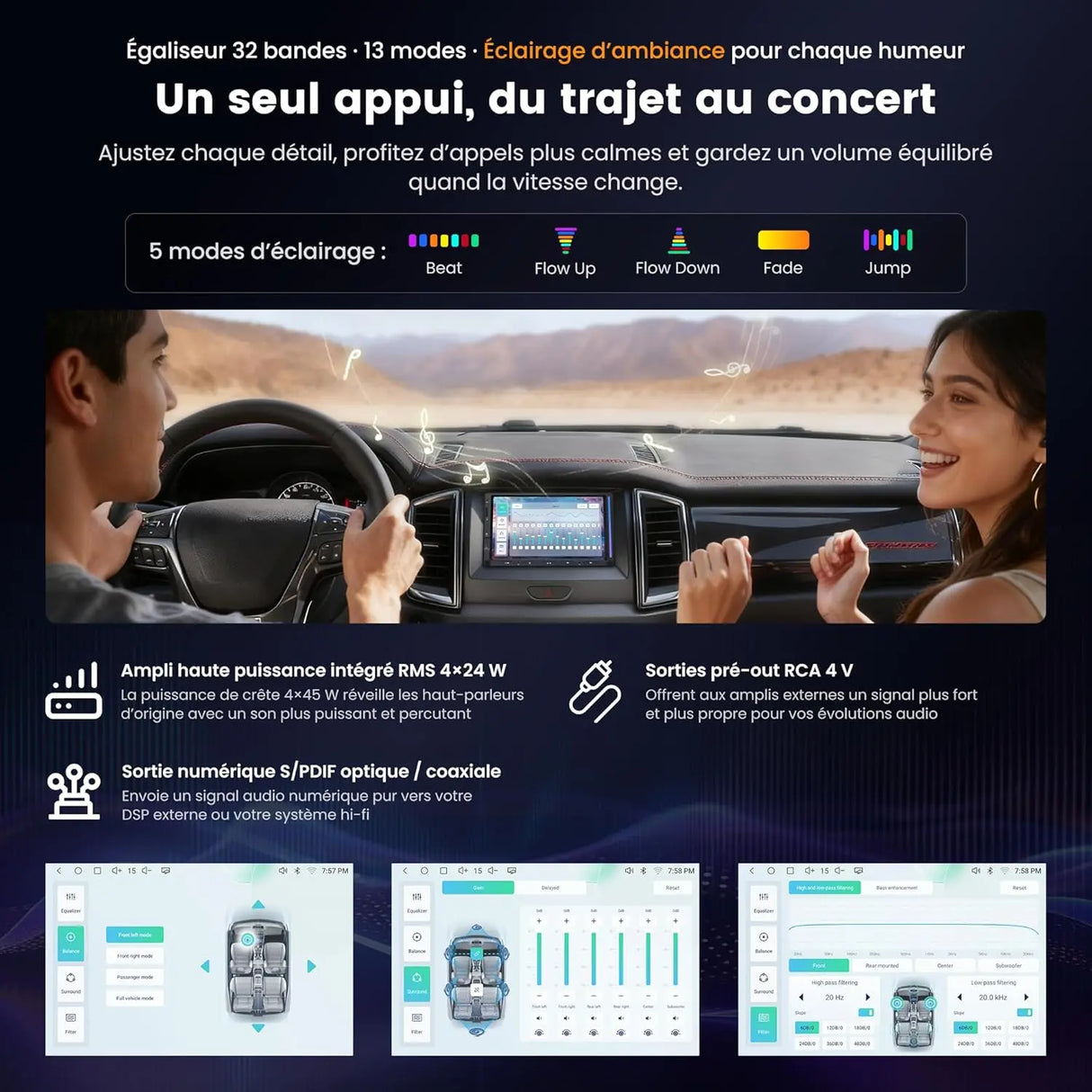 ATOTO S84G2D7PB 7" Autoradio Android 2 DIN Écran Tactile avec Éclairage d'Ambiance, Alerte de Collision d'Urgence, Surveillance de Stationnement, DSP Hi-Fi avec Sorties 4V