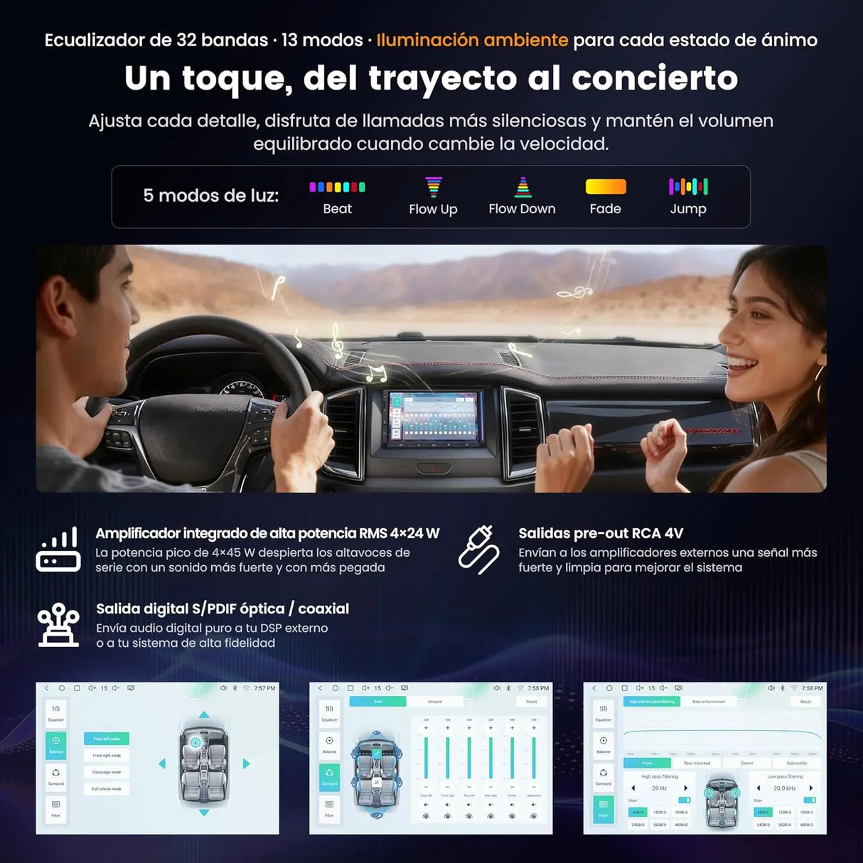 ATOTO S84G2D7PB 7" Autoradio Android 2 DIN con Pantalla Táctil, Iluminación Ambiental, Alerta de Colisión, Vigilancia de Aparcamiento, GPS Integrado, DSP Hi-Fi con Salida 4V