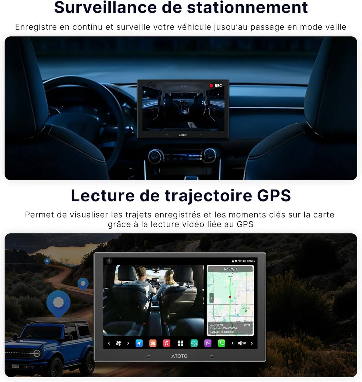 ATOTO AC-HN9CBV2 Caméra Intérieure Frontale, AHD 1080p, Grand Angle 135°, Vision Nocturne Starlight, Enregistrement en Boucle, Mode Parking, Série V10