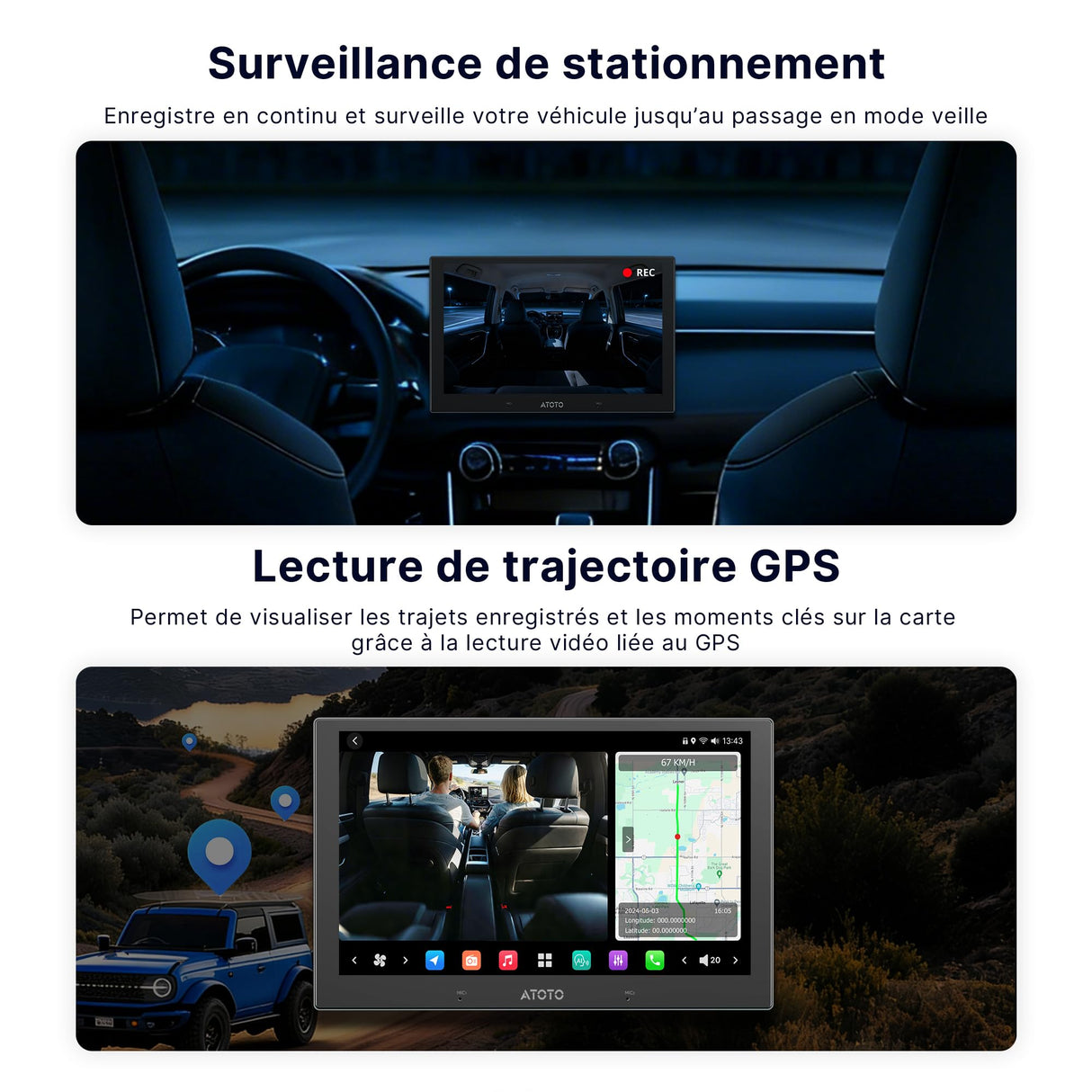 ATOTO AC-HN9CBV2 Caméra Intérieure Frontale, AHD 1080p, Grand Angle 135°, Vision Nocturne Starlight, Enregistrement en Boucle, Mode Parking, Série V10