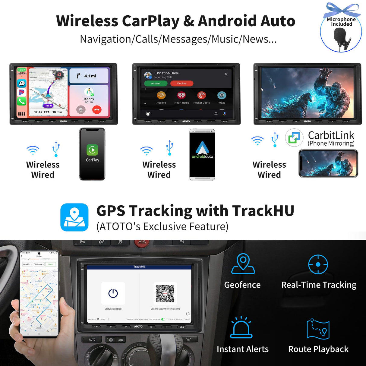 ATOTO S8VW07A4MS 7 Pulgadas Radio 2 DIN Android Compatible con VW Volkswagen/Golf/Polo/Passat, Carplay inalámbrico y Android Auto inalámbrico, 2 Bluetooth, 4G, HD LRV, 4G+32G, para Globale