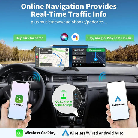 ATOTO P8 GPS para coche portátil 7" QLED con cámaras duales de grabación 1080P, CarPlay y Android Auto inalámbrico, WDR, auto-atenuación, carga rápida