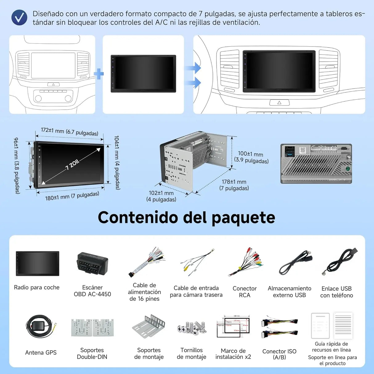 ATOTO A5LG2B7T 7" Android Radio Coche 2 DIN con CarPlay & Android Auto Inalámbrico, Escáner OBD2 Bluetooth, Pantalla Táctil, GPS Navegación, Wi-Fi/USB/FM/AM/RDS, DSP/LRV