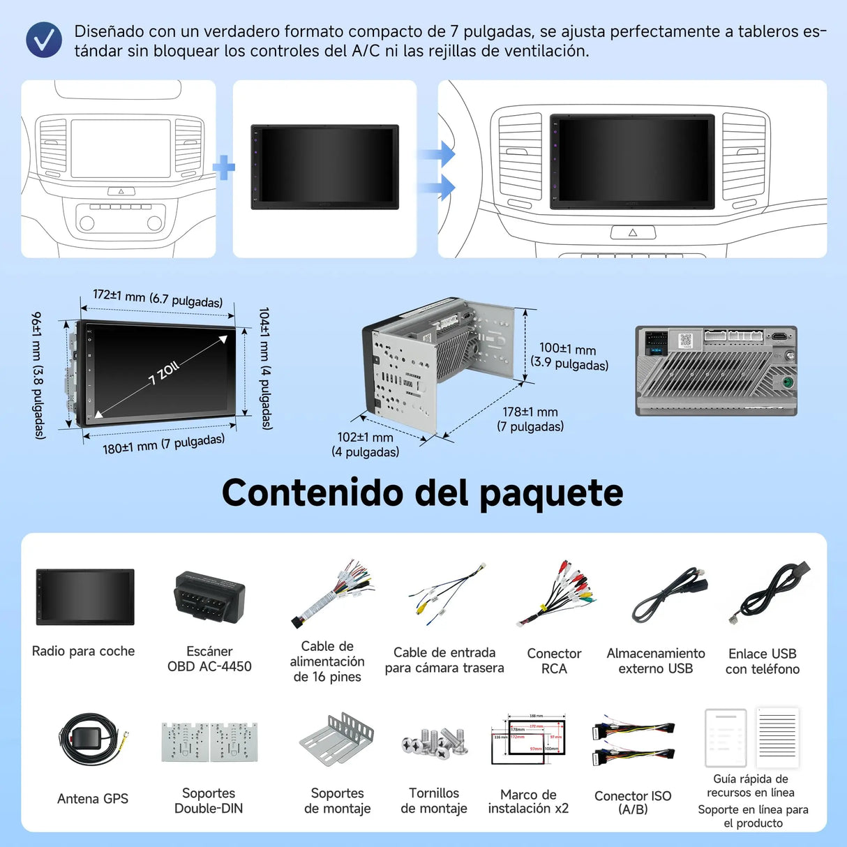 ATOTO A5LG2B7T 7" Android Radio Coche 2 DIN con CarPlay & Android Auto Inalámbrico, Escáner OBD2 Bluetooth, Pantalla Táctil, GPS Navegación, Wi-Fi/USB/FM/AM/RDS, DSP/LRV