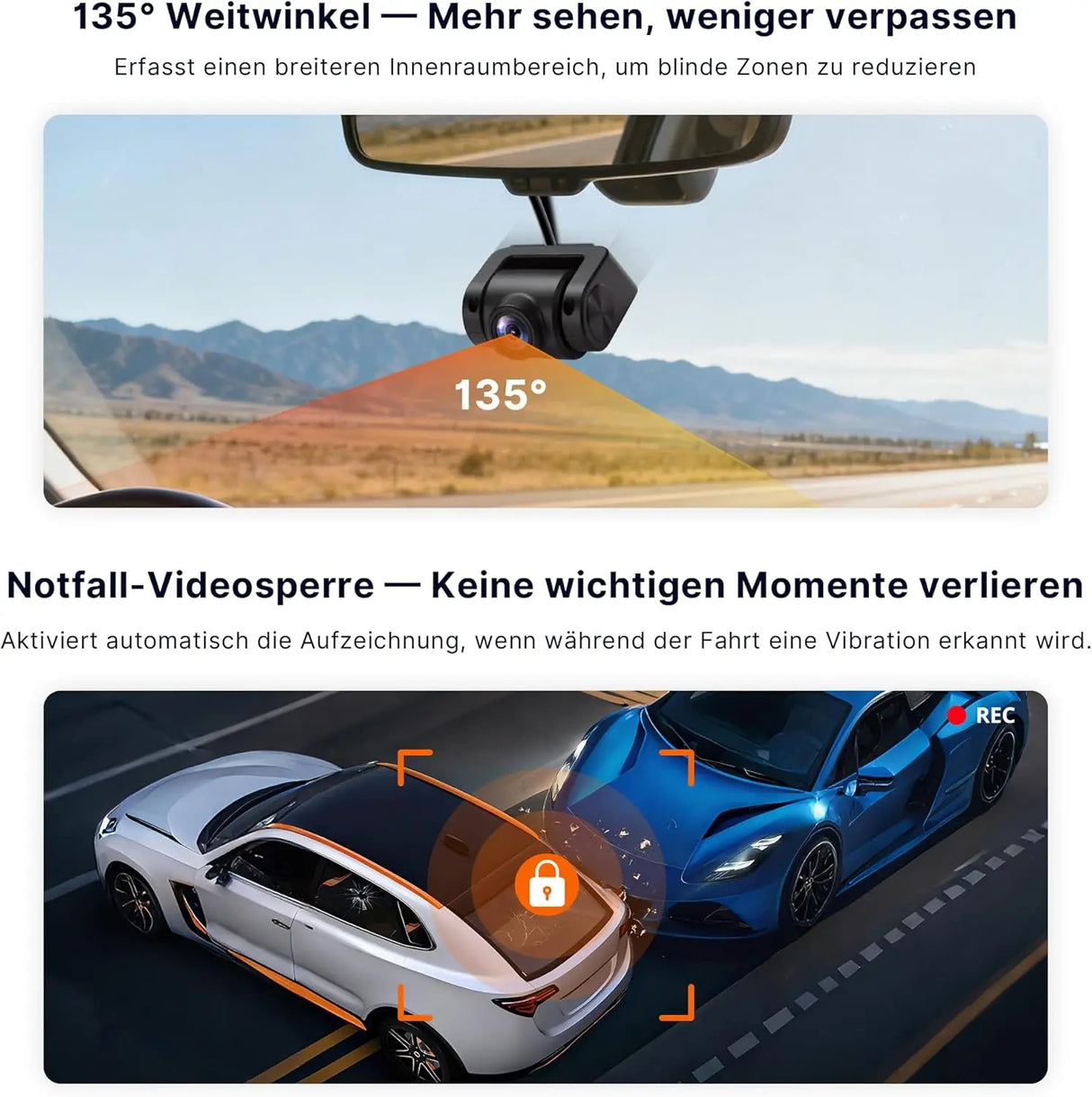 ATOTO AC-HN9CBV1 Innenraumkamera Rückwärts (Vorne Montiert), AHD 1080p 30fps, Starlight-Nachtsicht, 135° Weitwinkel, Loop-Aufnahme, Parkmodus, V10 Serie