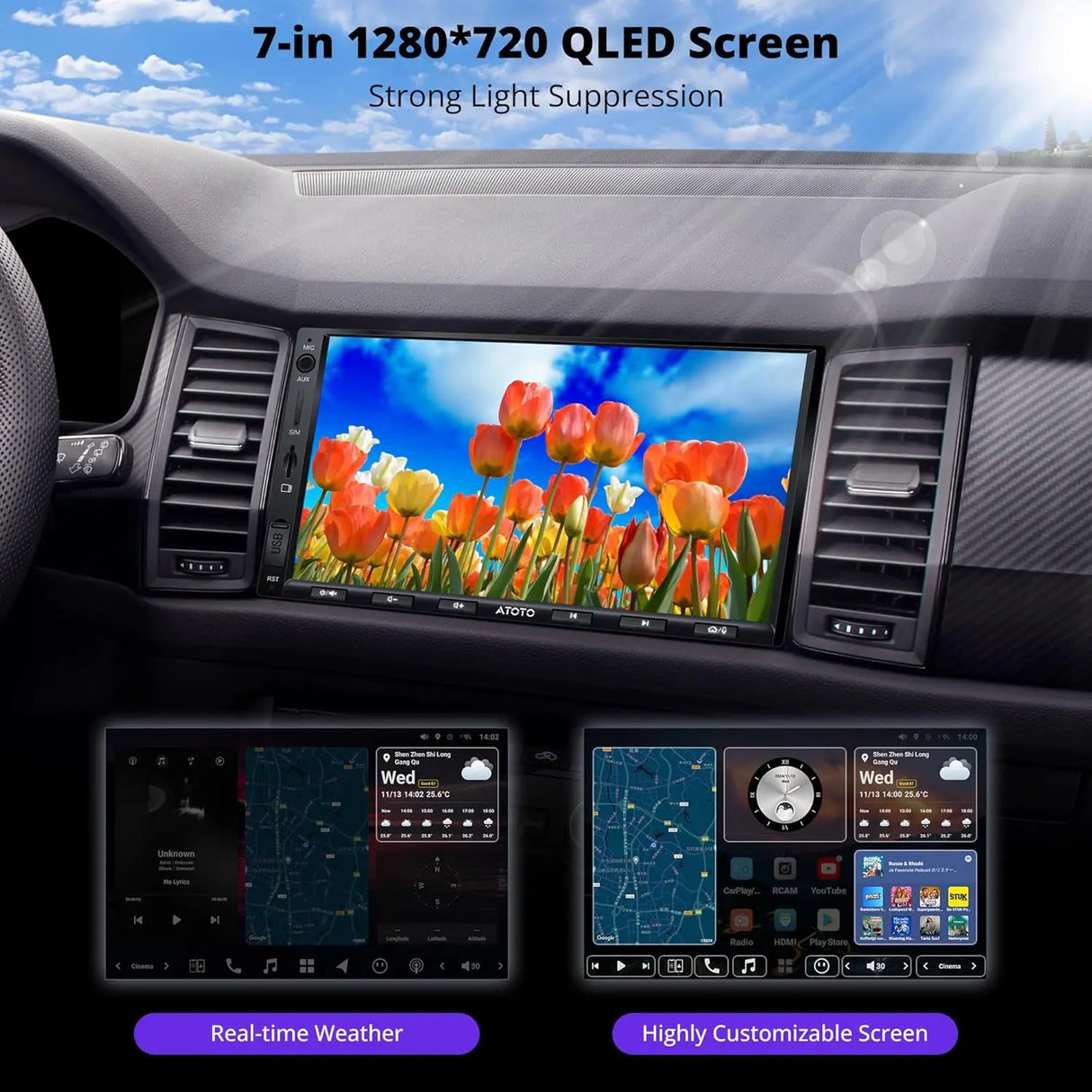 ATOTO X10G2A7E 7" Double Din Car Stereo, QLED Touchscreen CarPlay & Android Auto, Support HDMI& Dual Bluetooth, 4G LTE & WiFi, GPS Navigation