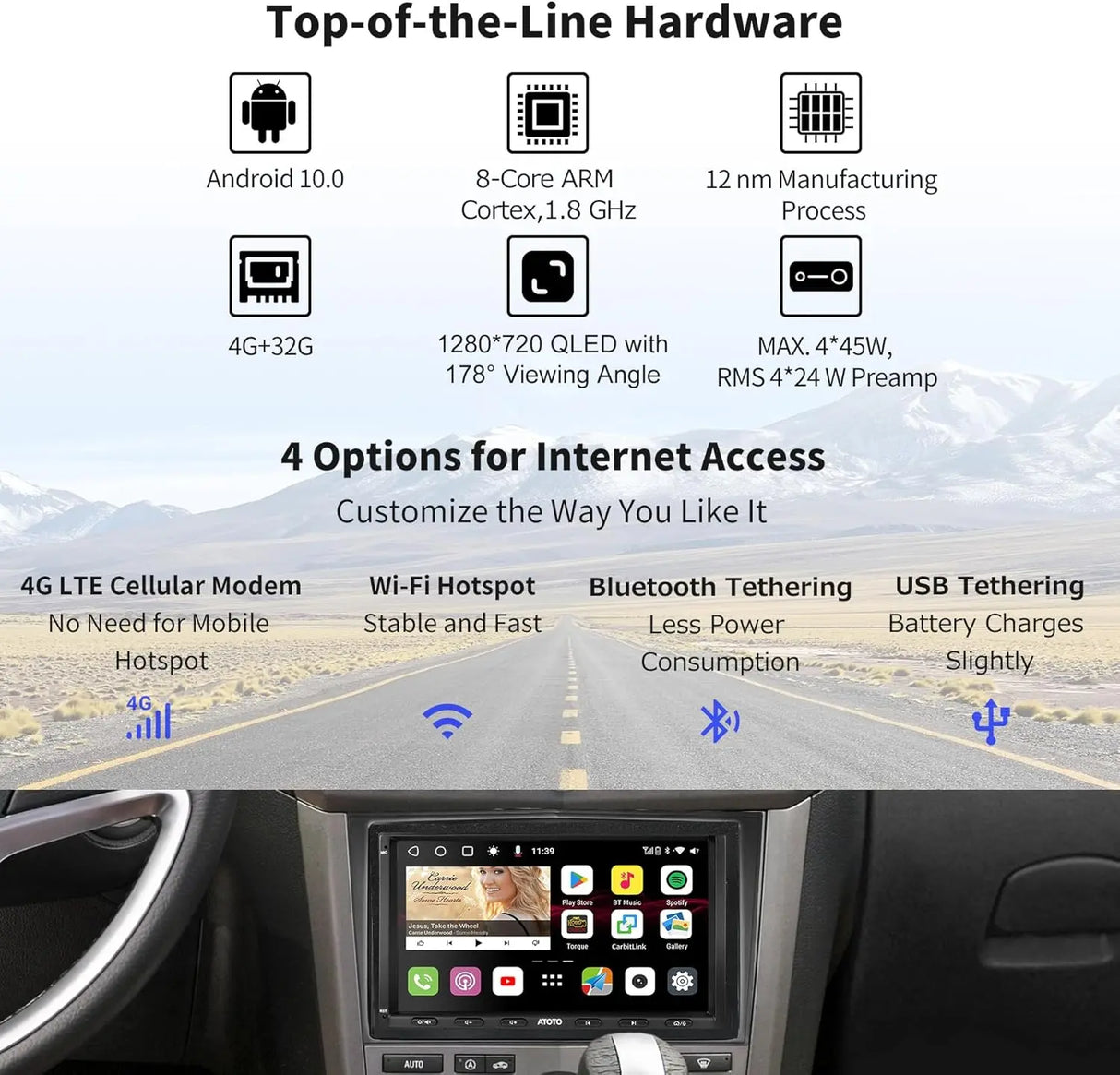 ATOTO S8OP07A4MS 2 DIN Autoradio für Opel Astra/Vivaro/Zafira/Combo, 7" Display mit kabellosem Carplay &amp; Android Auto, GPS-Navigation, eingebautem 4G, Dual Bluetooth und 32GB Speicher