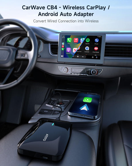 CarWave CB4B カースマートボックス Android AIボックス ATOTOLIFE ワイヤレスCarplay対応 2025年 デュアルWiFi/Bluetooth Netflix YouTube視聴可能 128GB TFカード対応 プラグ＆プレイ 車でYouTube見る方法 4G+32G 車載スマートボックス