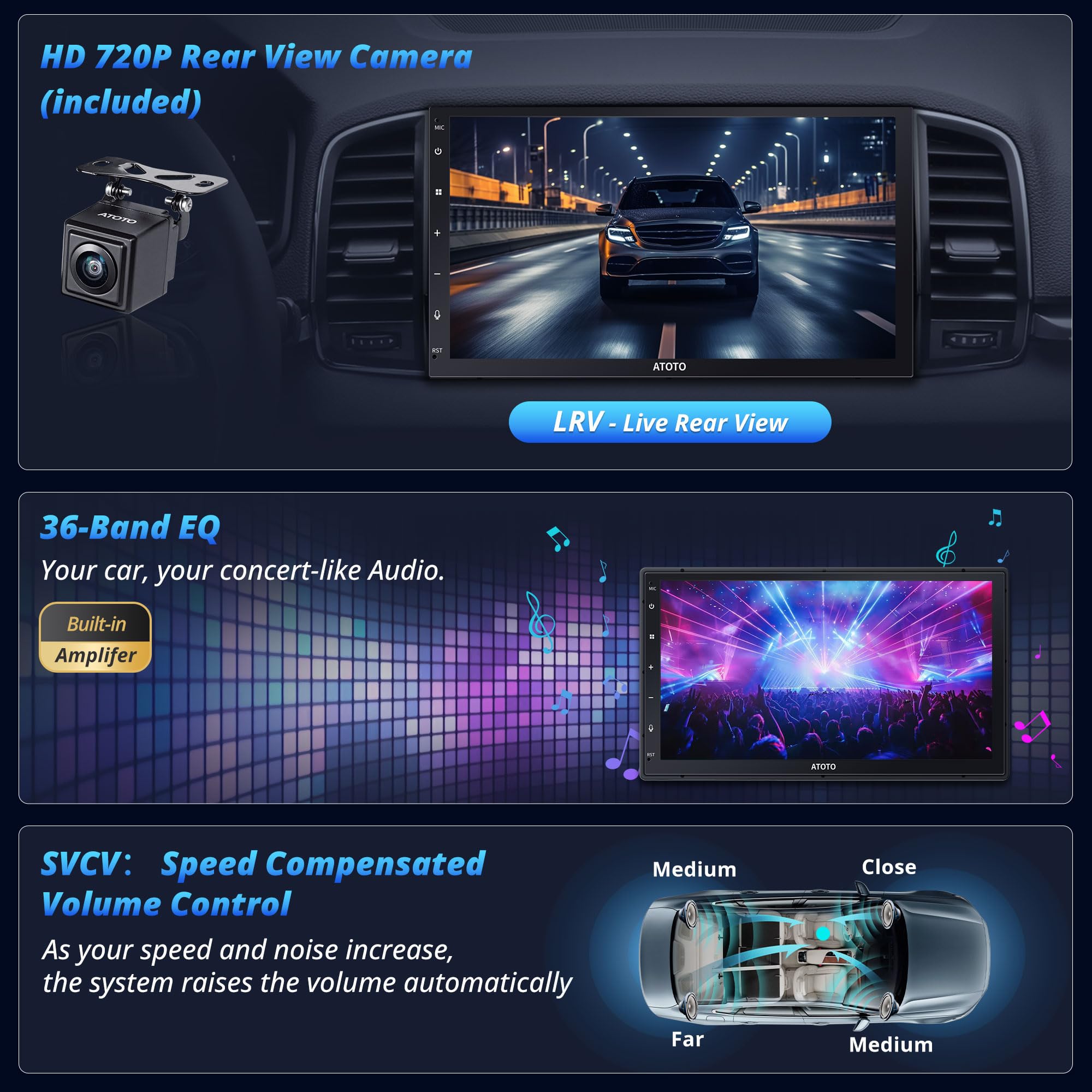 ATOTO A6PF 7インチ カーラジオ 2 DIN カメラ、QLED、CarPlay、GPS