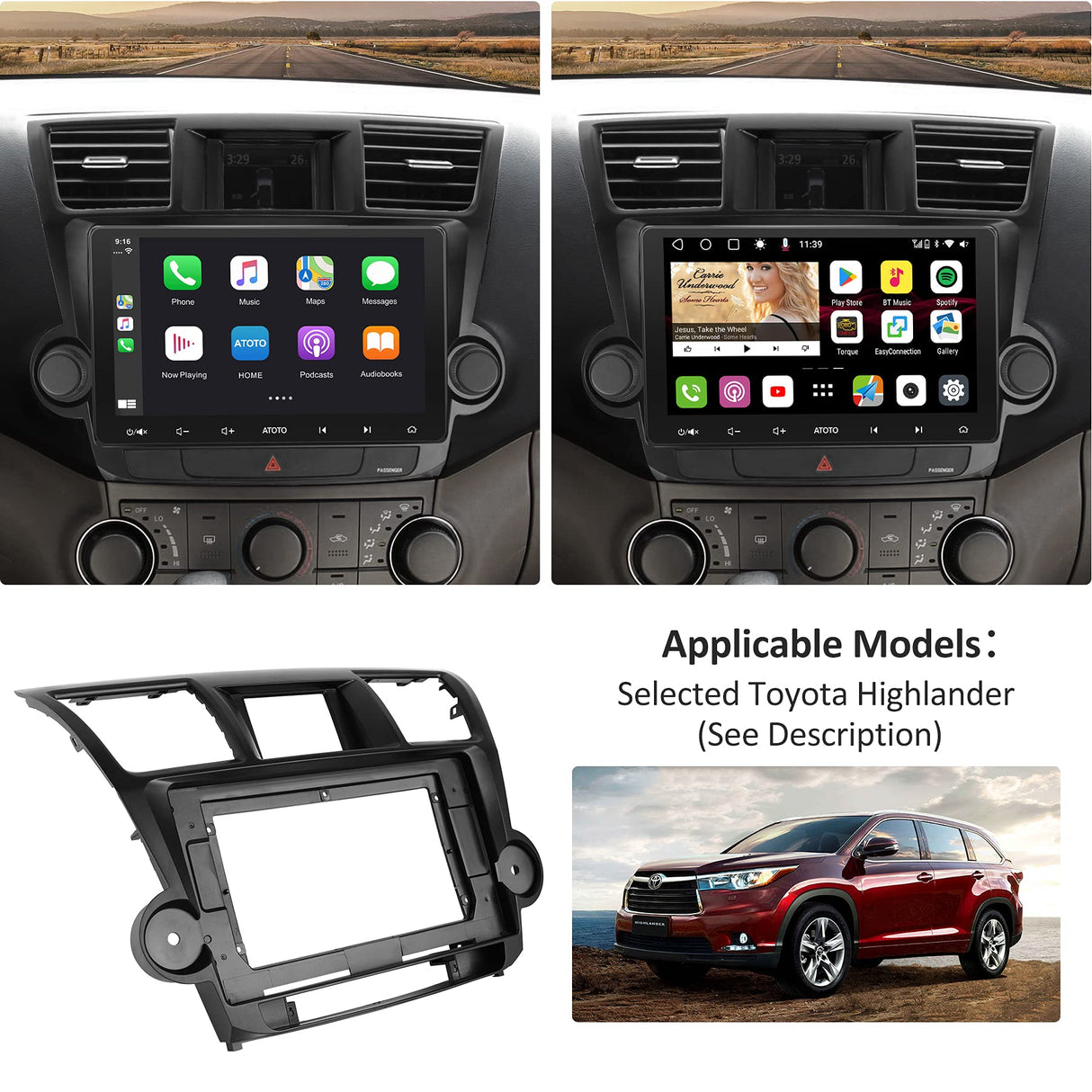 YOFUNG AC-TYHD02X-ST Installation Mounting Dash Kit for Toyota Highlander 2008–2013 (No Navigation), Only Compatible with ATOTO IAH09D-Style Car Stereo