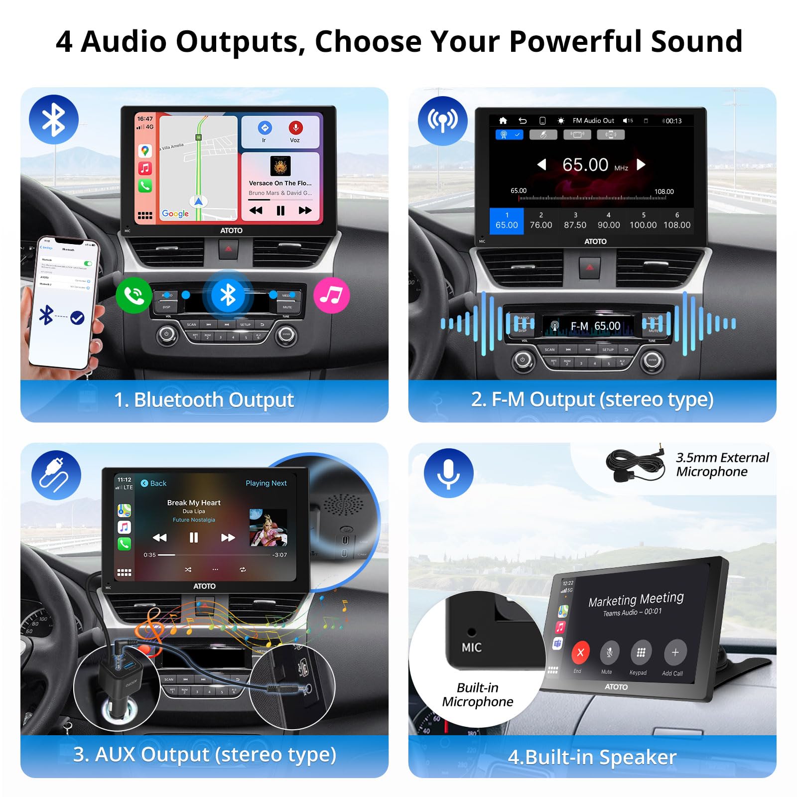 ATOTO P5 9 インチ GPS オートコンテレカメラ、CarPlay、QLED、FM、AUX