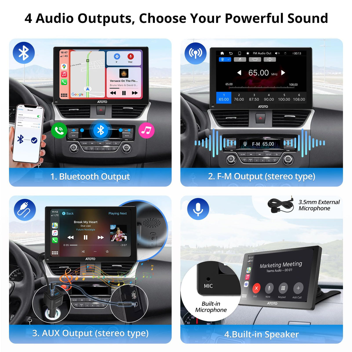 ATOTOEXCEL P5 Autoradio Portatile con CarPlay Senza Fili, Android Auto Senza Fili, 9 Pollici 1028x720 QLED Touchscreen Schermo Per Auto, con telecamera posteriore da 1080P, Mirror Link/FM/AUX