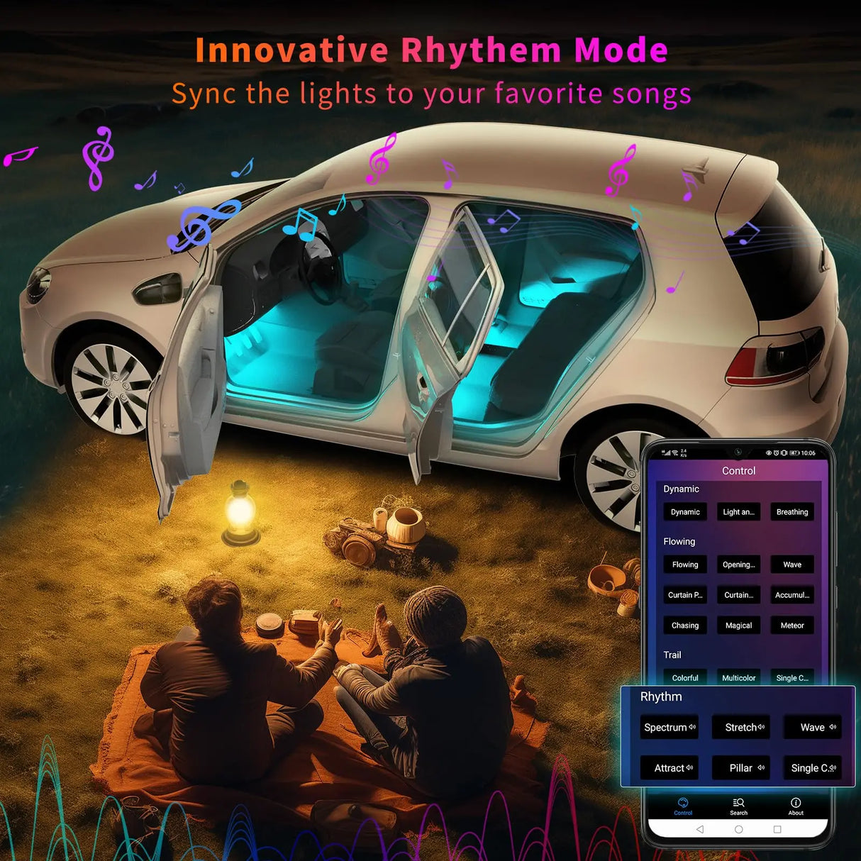 ATOTO CI-FLT01 Smart Car LED Lights - App Controlled RGB Interior Lighting, 160 LEDs, 16M Colors, 21 Music Modes, Front/Rear Independent Control