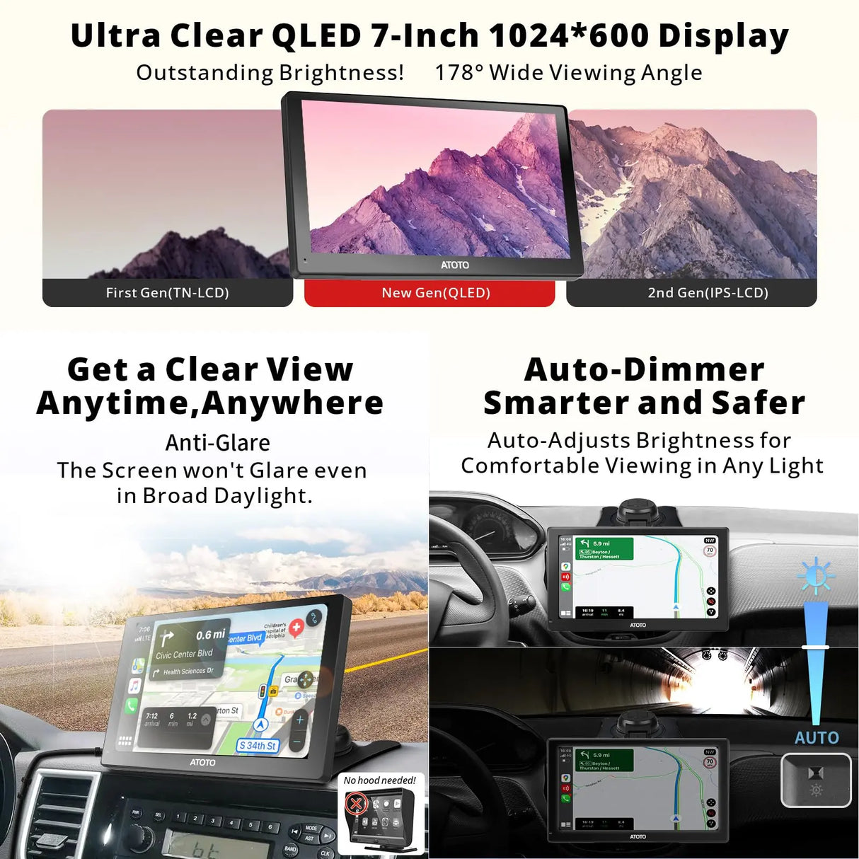 ATOTO P9 9 Zoll Navigationssystem mit 1080P Rückfahrkamera &amp; Fernbedienung, QLED Android, 4G+32G, Wireless CarPlay, kabelloses Android Auto, 4G LTE, GPS-Verfolgung, HDMI-Unterstützung, Tragbares Autoradio