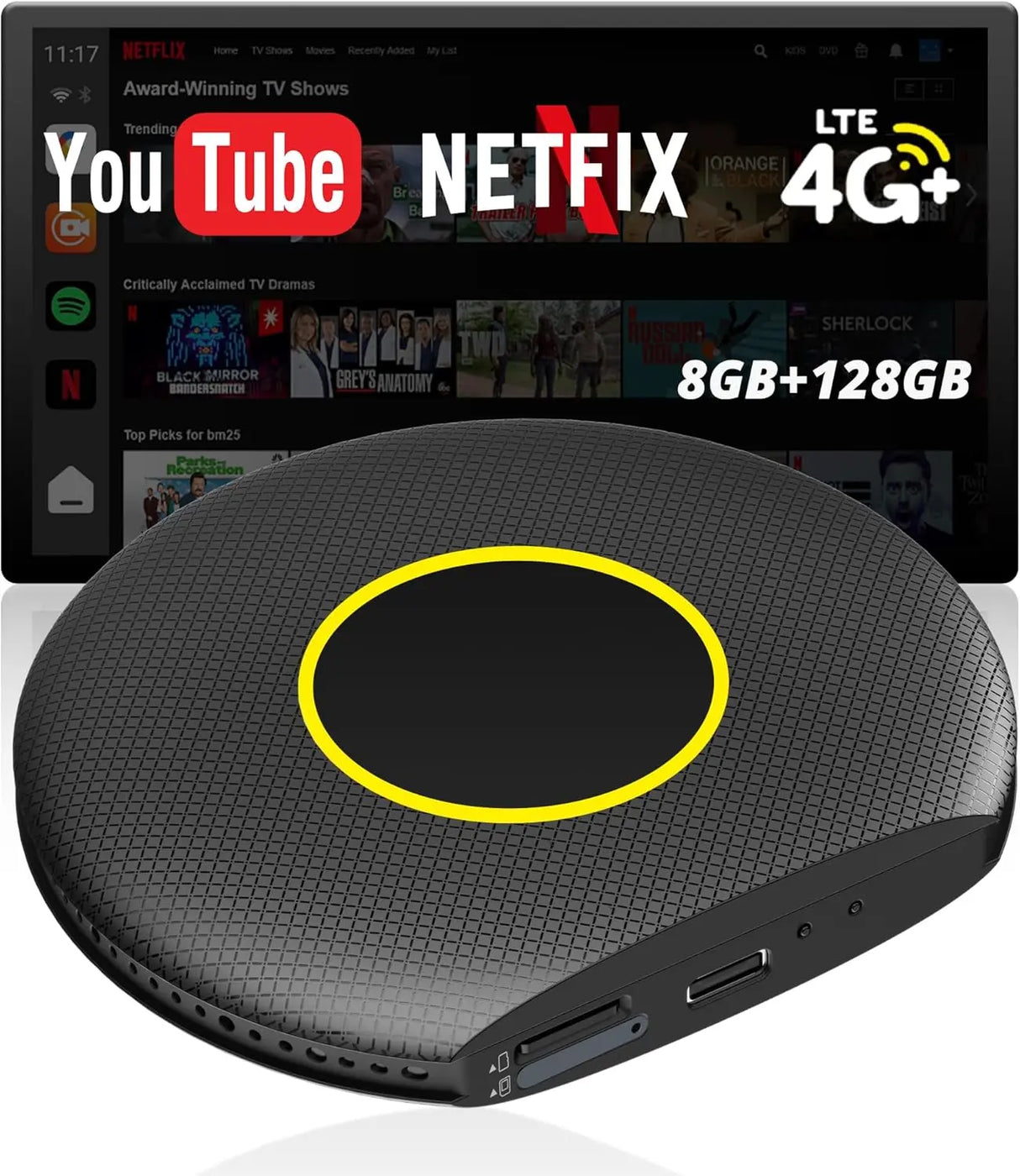 ATOTO CB6 Kabelloser CarPlay-Adapter, Android 13 AI Box, kabelloses Android Auto, 4G LTE, 5G WLAN, Netflix/YouTube, GPS, Dual-Bluetooth, 8+128G, SIM/TF