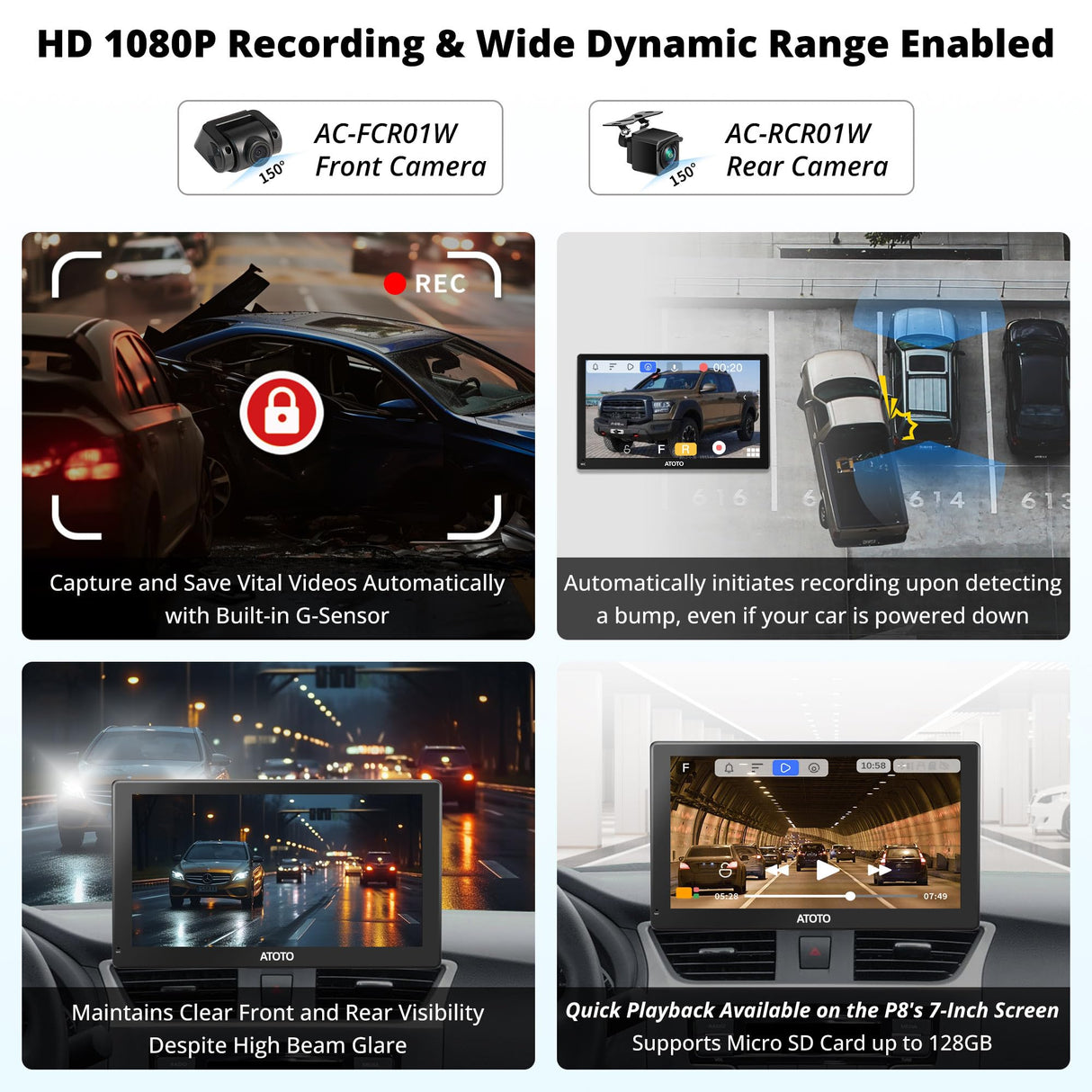ATOTO P8 7" Portable Touchscreen Car Stereo with Bluetooth Wi-Fi, CarPlay and Android Auto Wireless, Multimedia Audio Player with GPS Tracking, MirrorLink