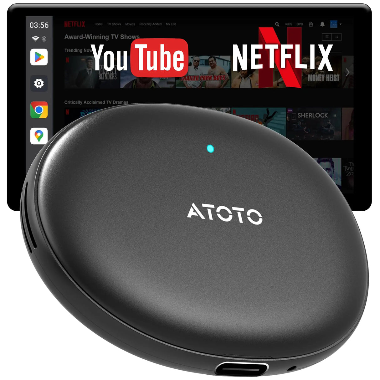 ATOTO CB4A Wireless CarPlay Adapter, AI Box 5-in-1 Car Smart Box with 5G WiFi, Supports Android Auto, YouTube, Netflix – For OEM Wired CarPlay, Plug & Play