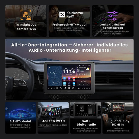 ATOTO X10DG211E 10" 2 DIN Autoradio Android mit DAB+, 8+128G Speicher, 4G LTE, KI-Sprachassistent, Kabelloses Carplay &amp; Android Auto, Dual-Mikrofon, Bluetooth &amp; Kameraeingang, 36-Band EQ, HDMI-Eingang