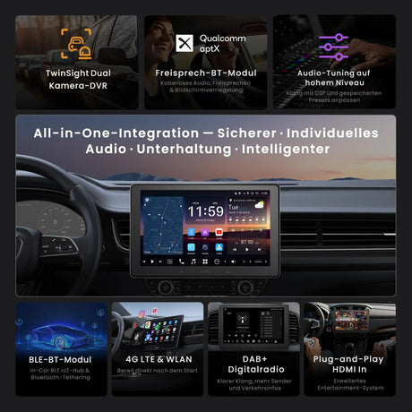ATOTO X10DG211E 10" 2 DIN Autoradio Android mit DAB+, 8+128G Speicher, 4G LTE, KI-Sprachassistent, Kabelloses Carplay &amp; Android Auto, Dual-Mikrofon, Bluetooth &amp; Kameraeingang, 36-Band EQ, HDMI-Eingang