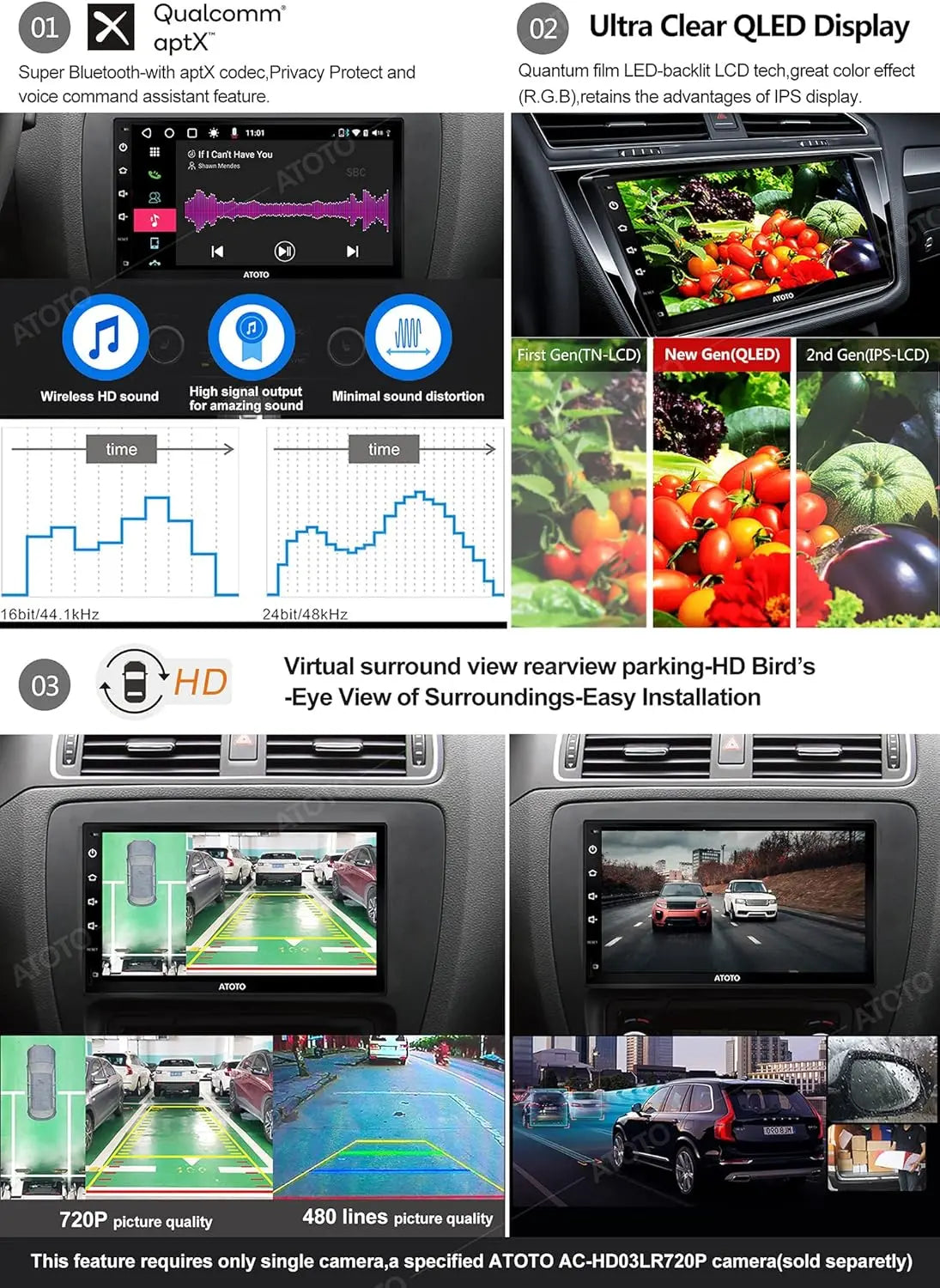 ATOTO S8G2B74PM 7" Double Din Car Stereo with QLED Display, Wireless CarPlay & Android Auto, Dual Bluetooth, HD Rearview Camera