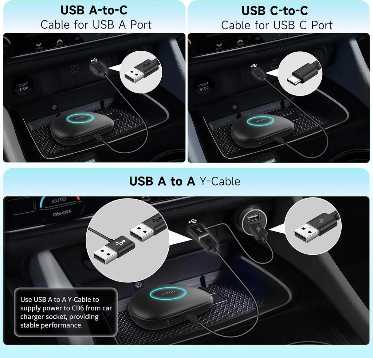 ATOTO CB6 Bluetooth CarPlay Adapter with OBDII, GPS, 8GB+128GB Storage
