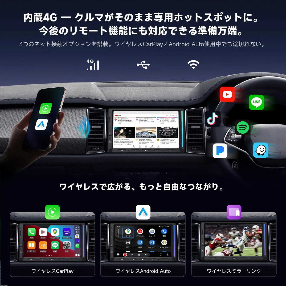ATOTO S84G2D7PB 7インチ 2DIN Androidカーナビ, AI運転支援・緊急衝突アラート, TrackHU GPS追跡・駐車監視, ハイファイDSP・4Vプリアウト, アンビエントライト