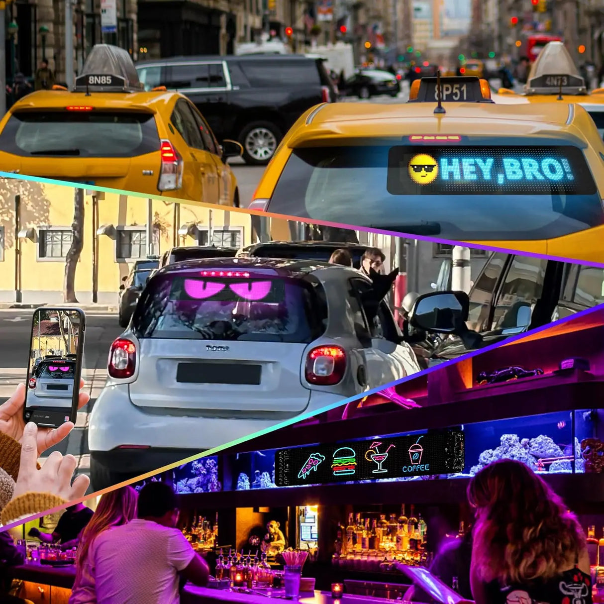 ATOTO CI-VIALD19 Programmable LED Car Sign - 19.4" Voice & App Controlled Scrolling Text Display with Custom RGB Animations for Vehicles, Stores & Hotels (USB 5V Powered, Flexible Mount)