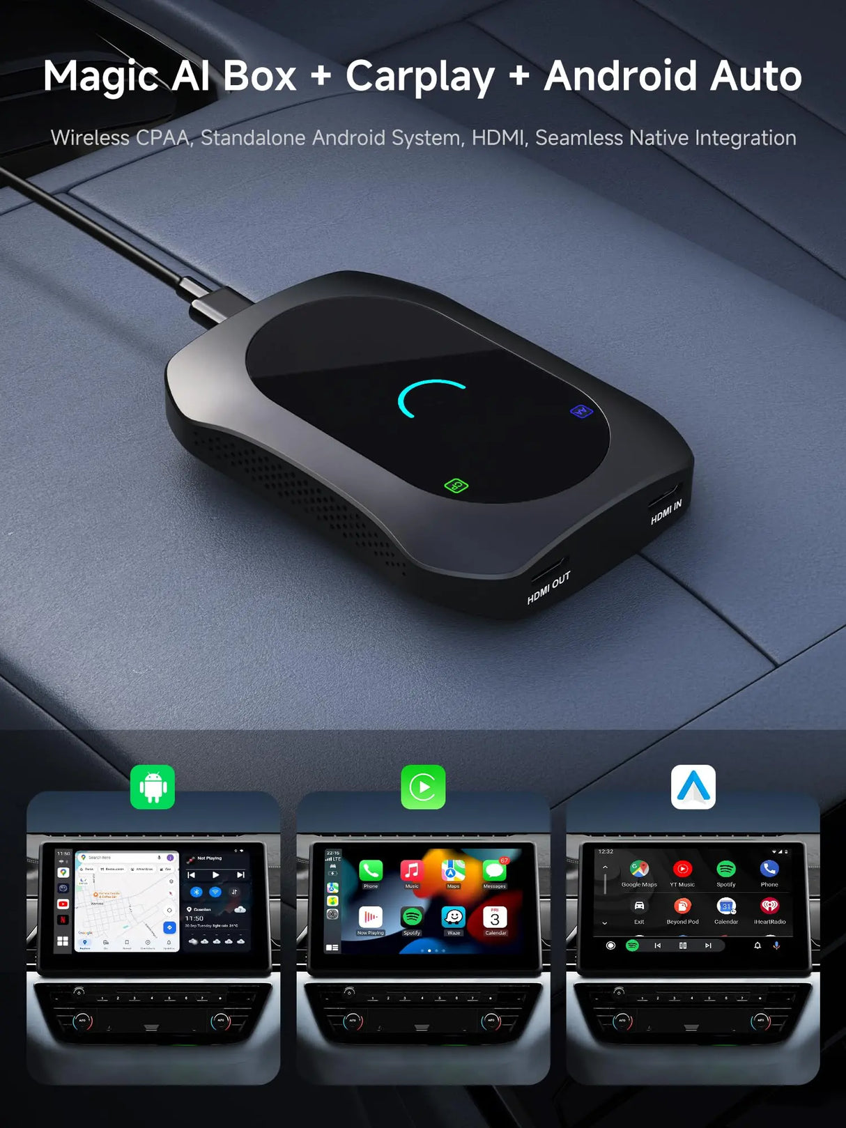 ATOTO CB7SATN 8-in-1 AI Box – Wireless CarPlay & Android Auto, Android Desktop, HDMI In/Out, Wi-Fi, 4G LTE, DriveChat (ChatGPT), Dual-BT IoT Hub