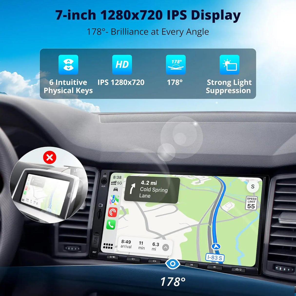 ATOTO A5LG2A7T-S04 Autoradio Android 2 DIN 7 Pulgadas con CarPlay Inalámbrico y Android Auto Inalámbrico, OBD2, EQ 24 Bandas, 2GB+32GB, WiFi/BT Tethering, FM/USB/TF