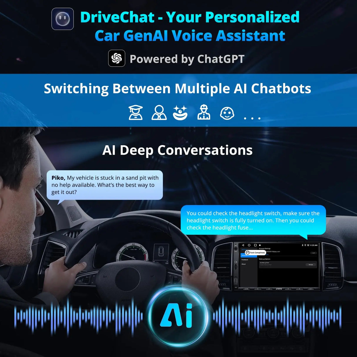 ATOTO A5LG2A7T-S04 7" Android Double Din Car Stereo with OBD II, Touchscreen, Wireless Carplay Android Auto, 24-B EQ DSP, WiFi/BT Tethering, GPS Tracker, 2G+32G