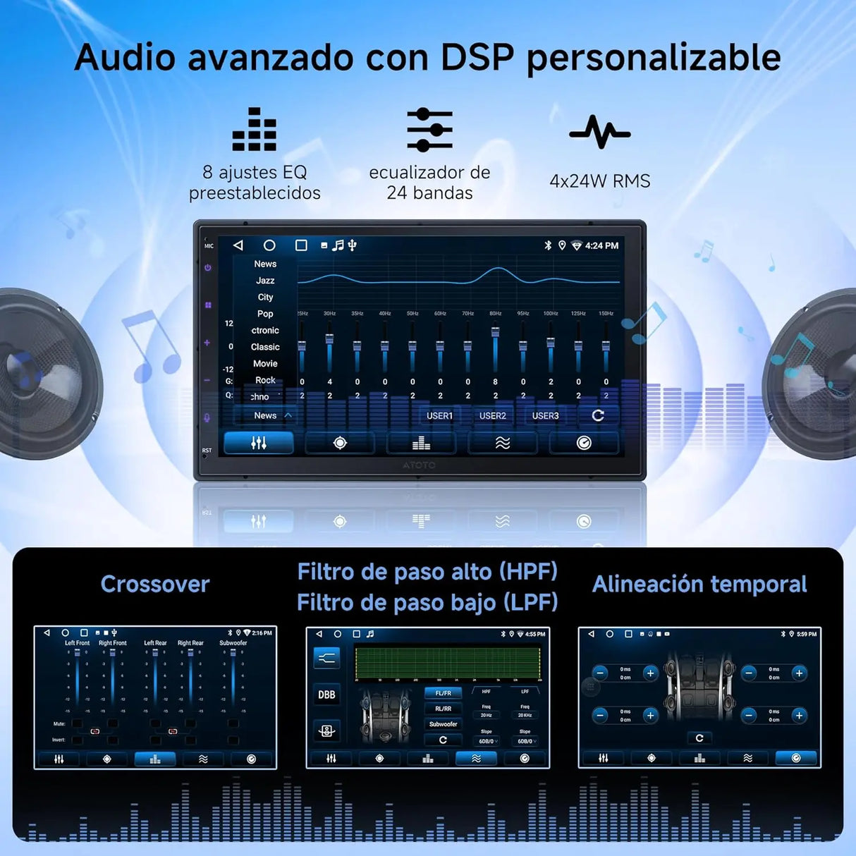 ATOTO A5LG2B7T 7" Android Radio Coche 2 DIN con CarPlay & Android Auto Inalámbrico, Escáner OBD2 Bluetooth, Pantalla Táctil, GPS Navegación, Wi-Fi/USB/FM/AM/RDS, DSP/LRV