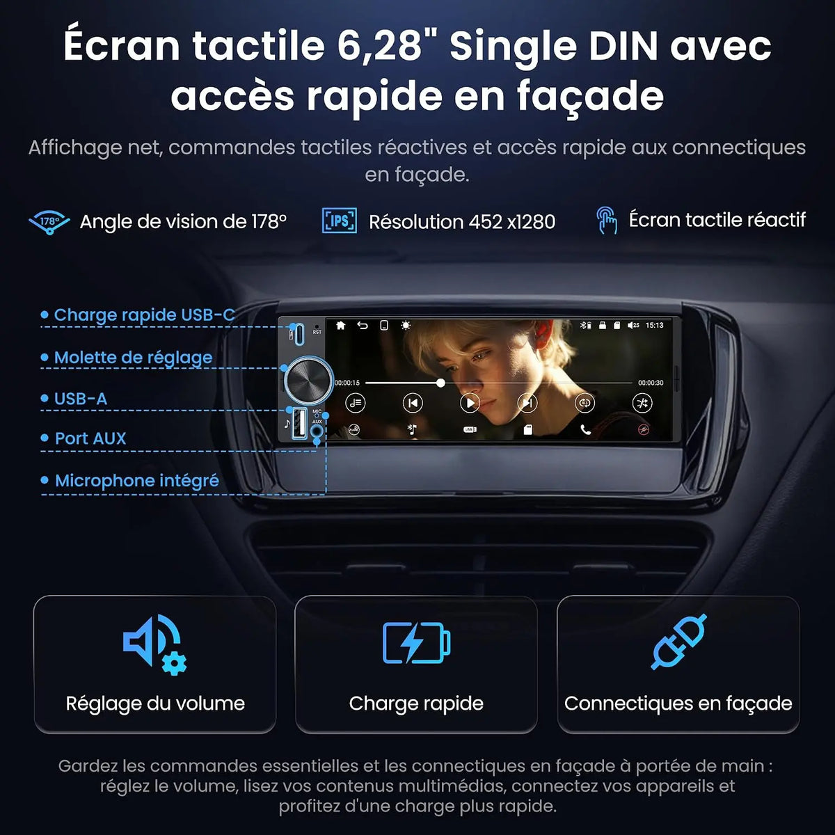 ATOTO F7WE Autoradio 1 DIN 6.28 Pouces avec CarPlay sans Fil & Android Auto