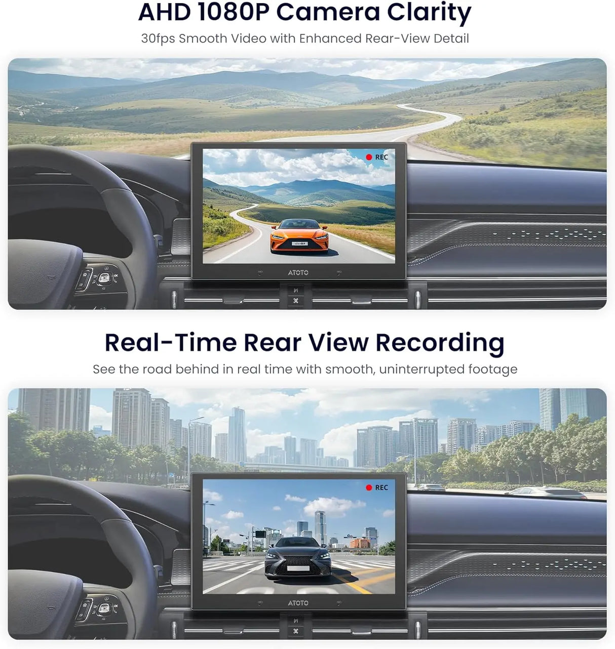 ATOTO AC-HN9RRV3 AHD 1080p Backup Camera, 30fps, 134° Wide-Angle, Starlight Night Vision, IP67 Waterproof, G-Sensor, Parking Mode, Loop Recording – Only for V10 Series