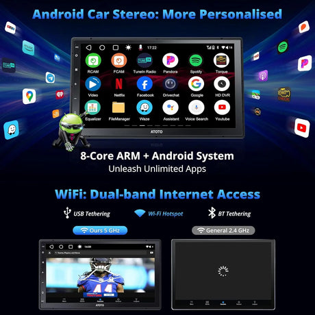 ATOTO A6G2C7PF 2 DIN Autoradio mit Kamera, 7" QLED Touchscreen, Android, 8-Kern-Prozessor, Doppelt Bluetooth, DSP EQ-36, DAB+ Radio, Wireless CarPlay &amp; Android Auto, AI-Chat, GPS Navigation