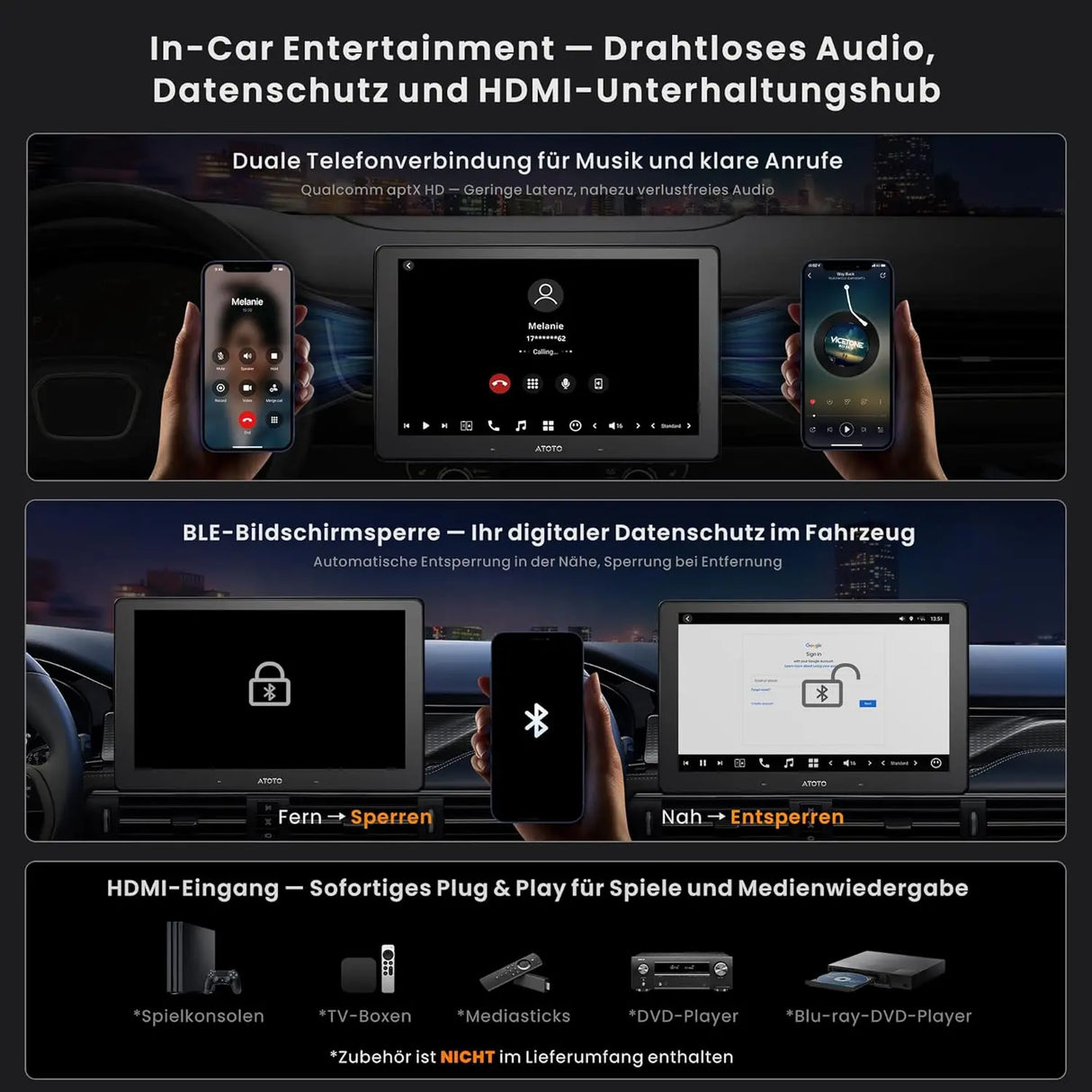 ATOTO X10G209E 9 Pouces Autoradio Double Din – Entrée Caméra Avant et Recul 1080P, Écran Tactile QLED, 8GB+128GB, CarPlay sans Fil, Android Auto, 4G LTE, Wi-Fi, Bluetooth, DSP, AMP, SUB, GPS