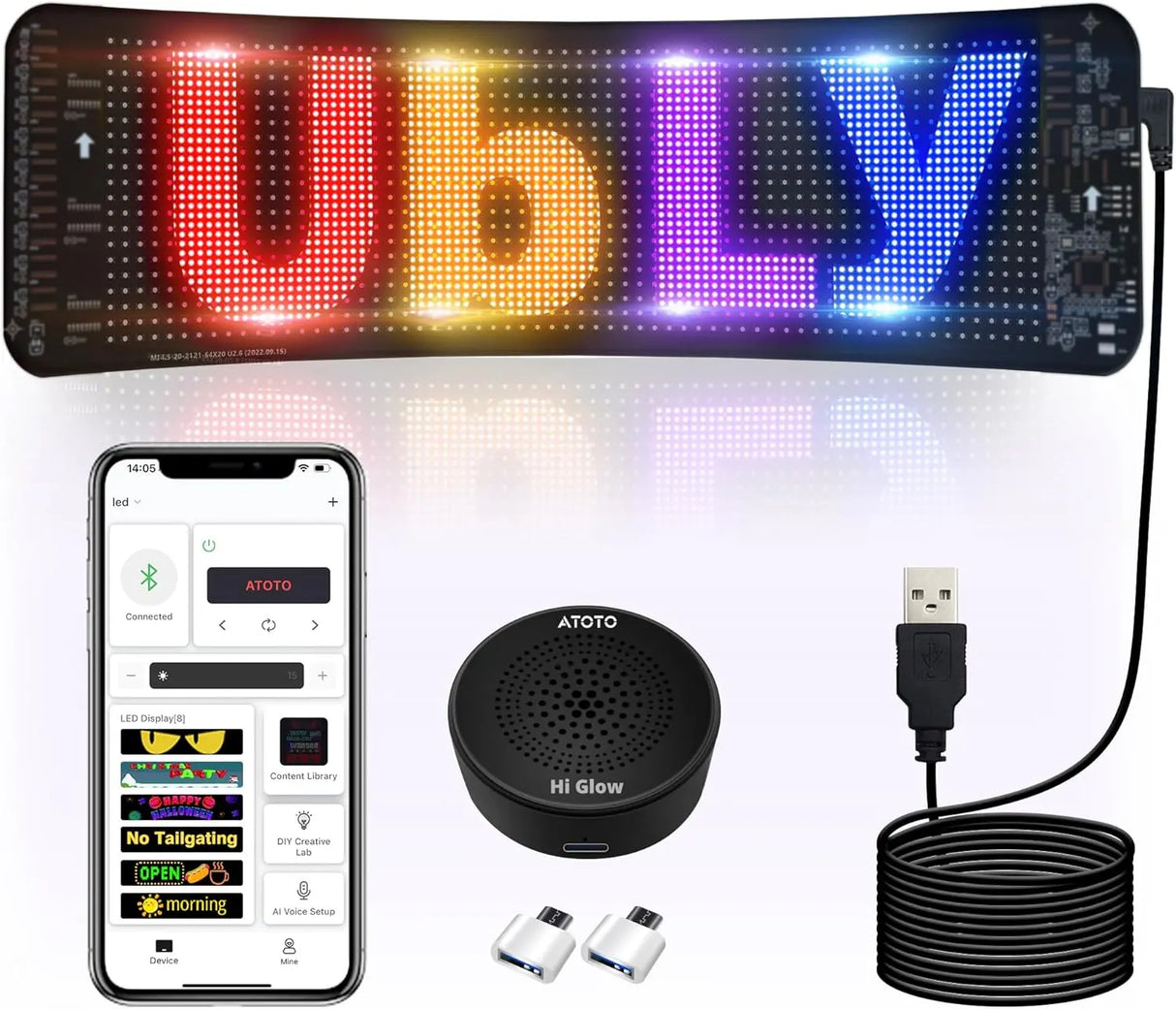 ATOTO CI-VIALD13 Programmable LED Sign – 13.7" x 4" Scrolling Advertising Display, AI Voice Control, Bluetooth App Control, Custom Text & Animation