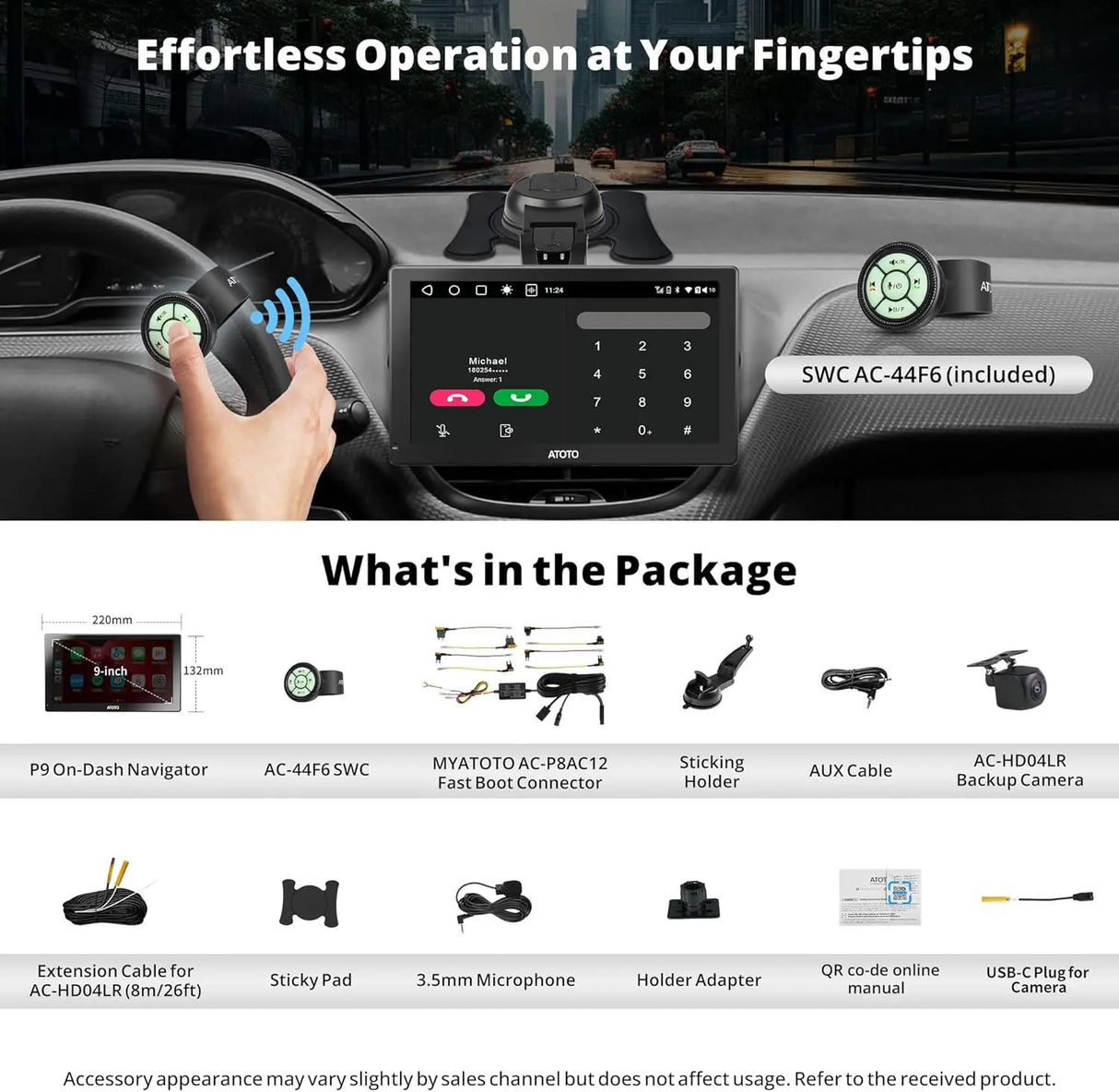 ATOTO 9" Portable Car Stereo with QLED Touchscreen, Wireless/Wired CarPlay & Android Auto, 2GB+32GB, ChatGPT AI, Fast Boot, 1280x720p Display