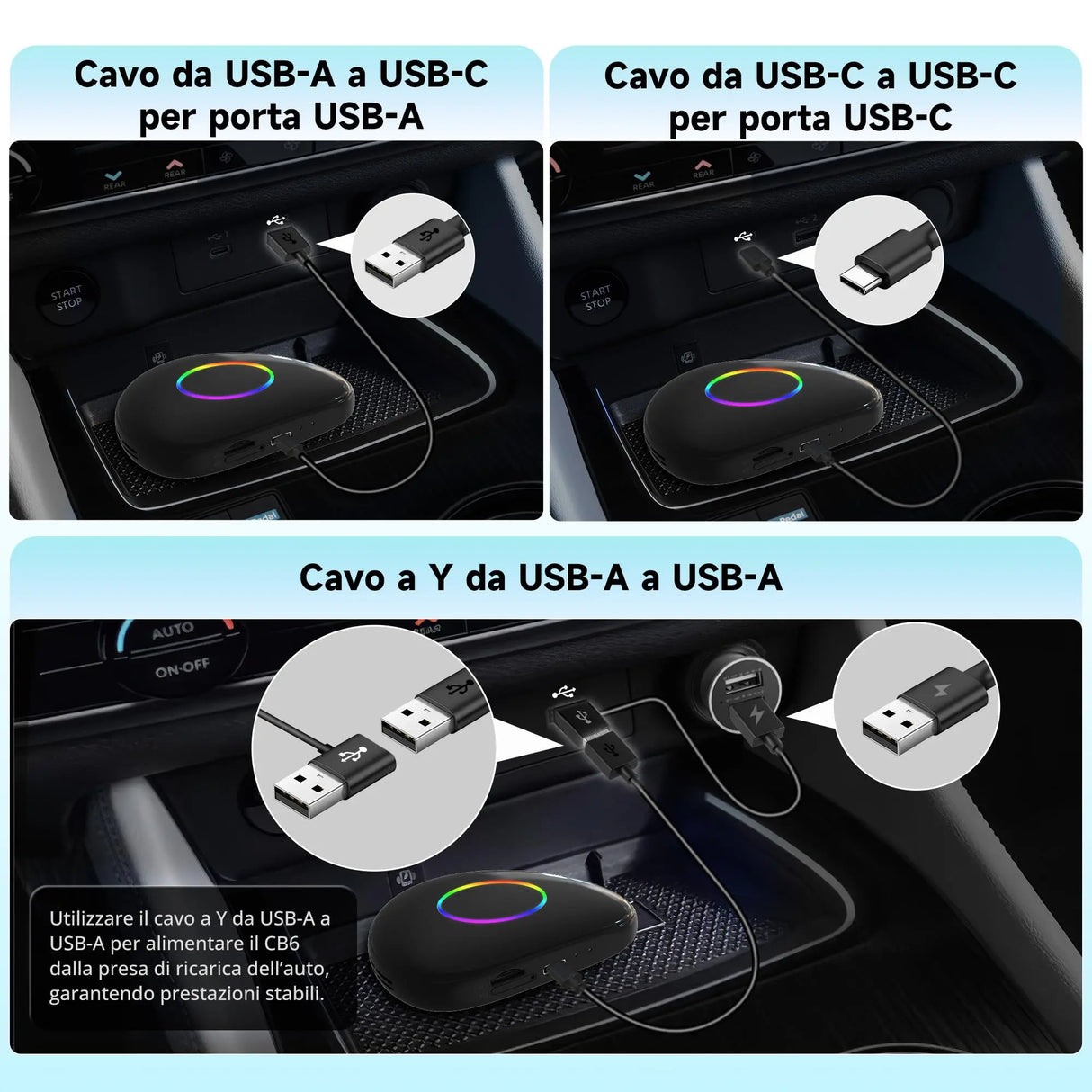 ATOTO boîtier CarPlay IA CB6 – Dongle WIFI con Mini OBD II, Android Auto y CarPlay inalámbrico, 8GB+128GB, Streaming para coche con 4G, Wi-Fi, Doble Bluetooth, USB, GPS integrado, Asistente IA, microSD, OTA